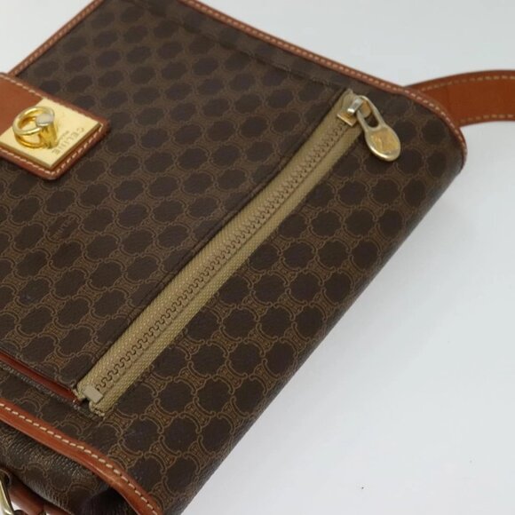 CELINE Macadam Canvas Shoulder Bag PVC Leather Brown Gold - Picture 6 of 16